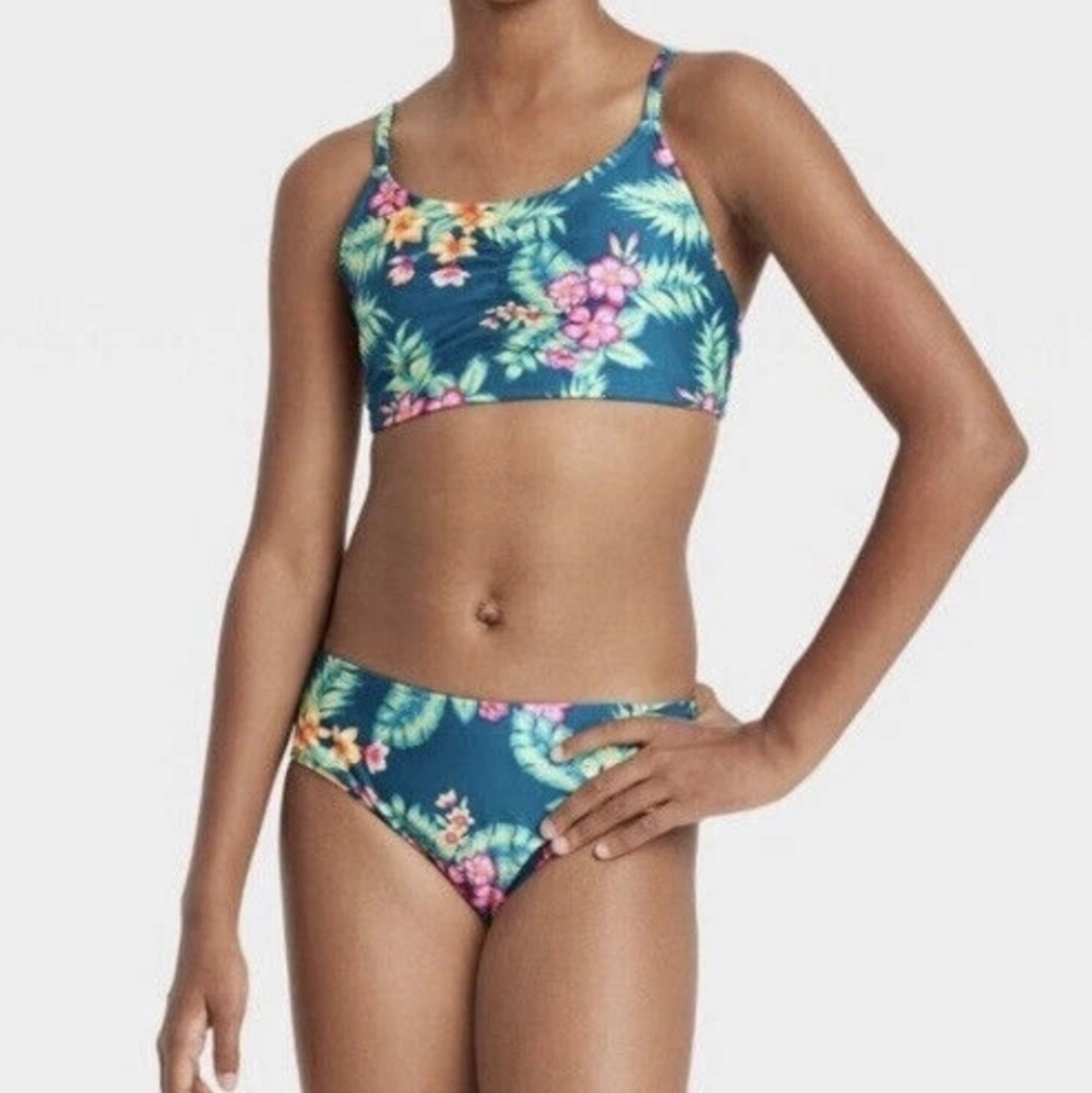 NWT Art Class Girls Tropical Floral 2 PC Swimsuit XS 4/5